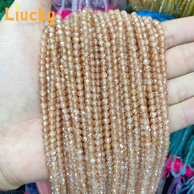 Orange-Yellow Zircon Mini Beads for Jewelry Making DIY Woman Gift Transparent Crystal Bracelet Keepsake 15' Strand 2/3MM