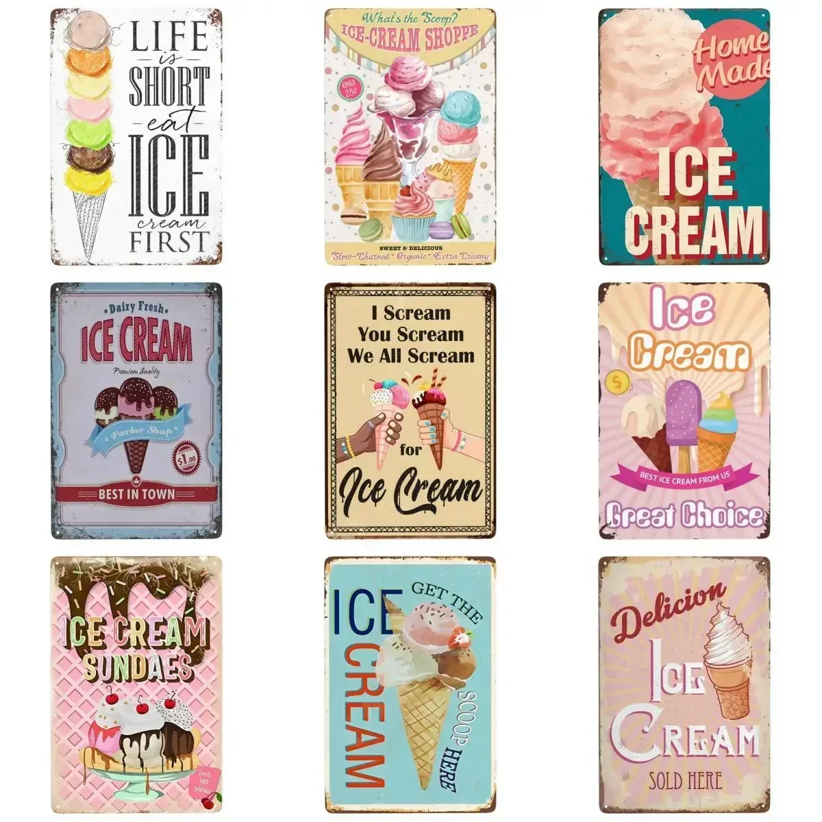 1pc, Retro Ice Cream Metal Sign Life is Like Ice Cream, Enjoy It Before It Melts Vintage Wall Decor for Cafe Bar Home 8x12 Inch