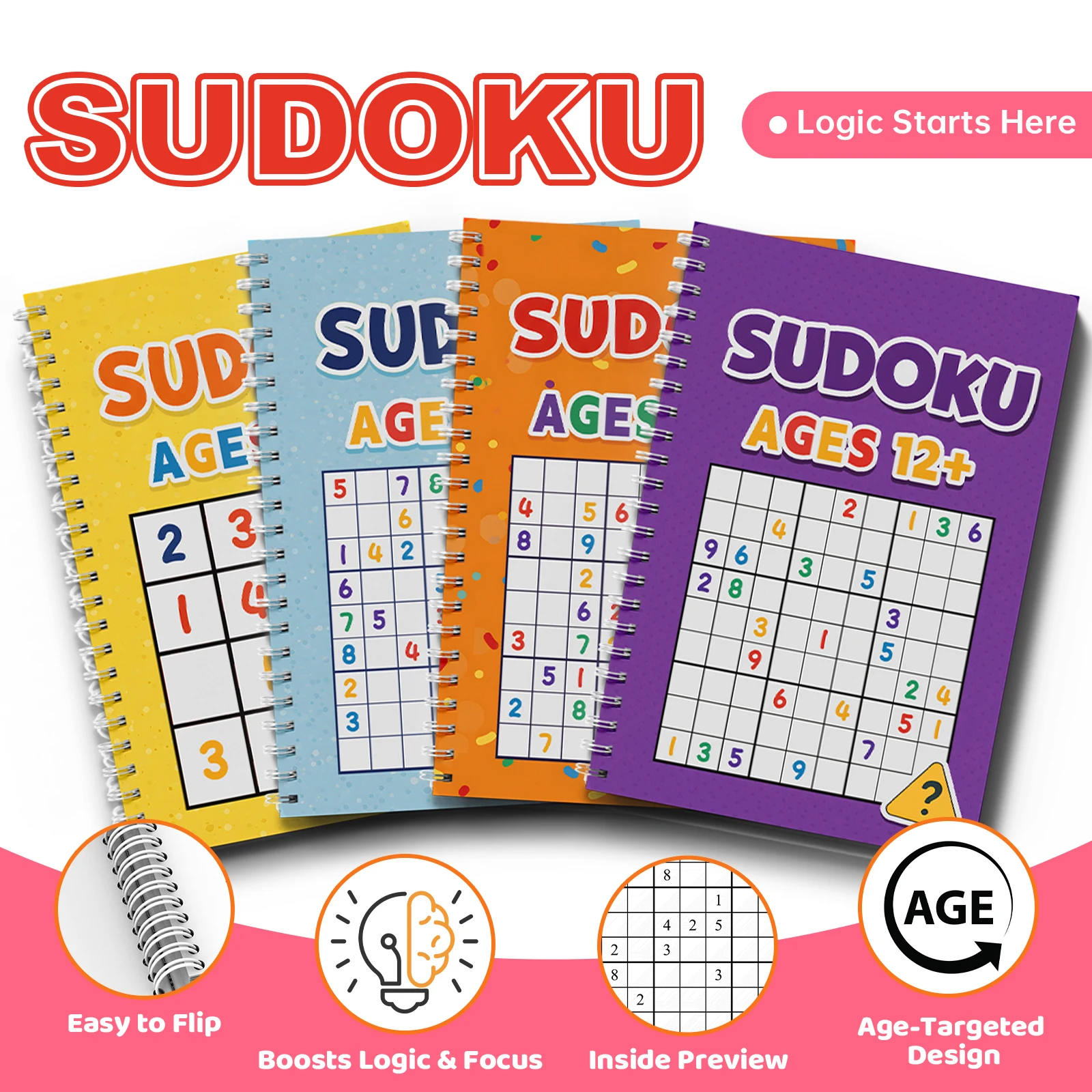 Fun Sudoku activity book, number reasoning and logic training, brain games workbook, boost focus and thinking skills