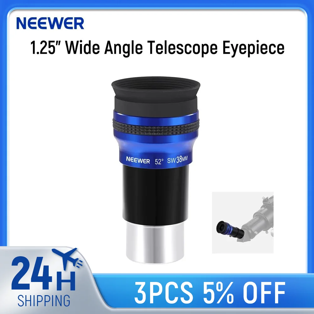 

NEEWER 1.25" Wide Angle Telescope Eyepiece 52 Degree Wide Apparent Field Lens with 38mm Focal Multiple Coated HD Optical Glass