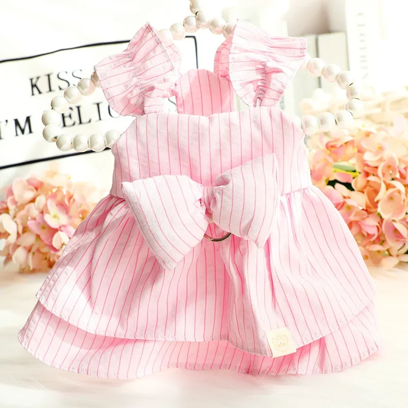 

New Spring And Summer Pure Cotton Dog Dress Classic Striped Design With Lovely Bowknot For Bichon, Schnauzer & Chihuahua
