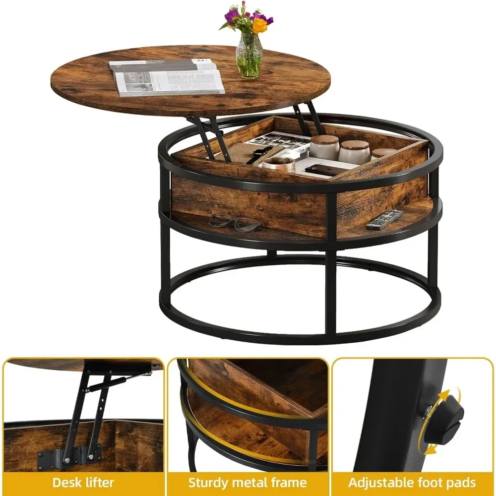 Coffee Tables for Living Room, Lift Top Coffee Table with Storage and Hidden Compartment,Small Rustic Coffee Table
