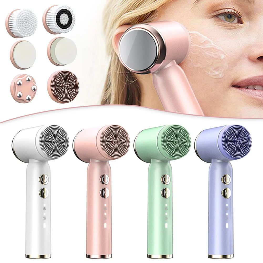 Brosse électrique de nettoyage du visage 6 en 1 avec 6 têtes de brosse, brosses de nettoyage en profondeur, brosse de nettoyage du visage Rechargeable