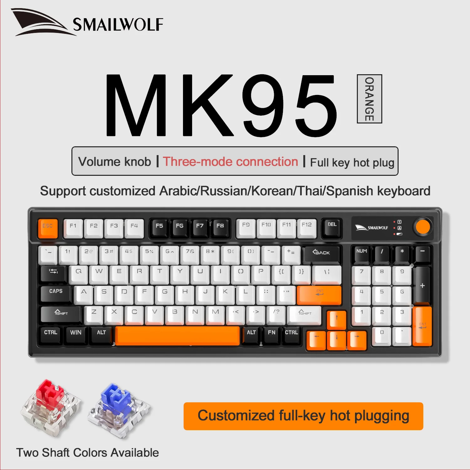 SMAILWOLF MK95 teclado mecânico sem fio Bluetooth suporte de personalização de chave completa teclado árabe russo coreano tailandês espanhol