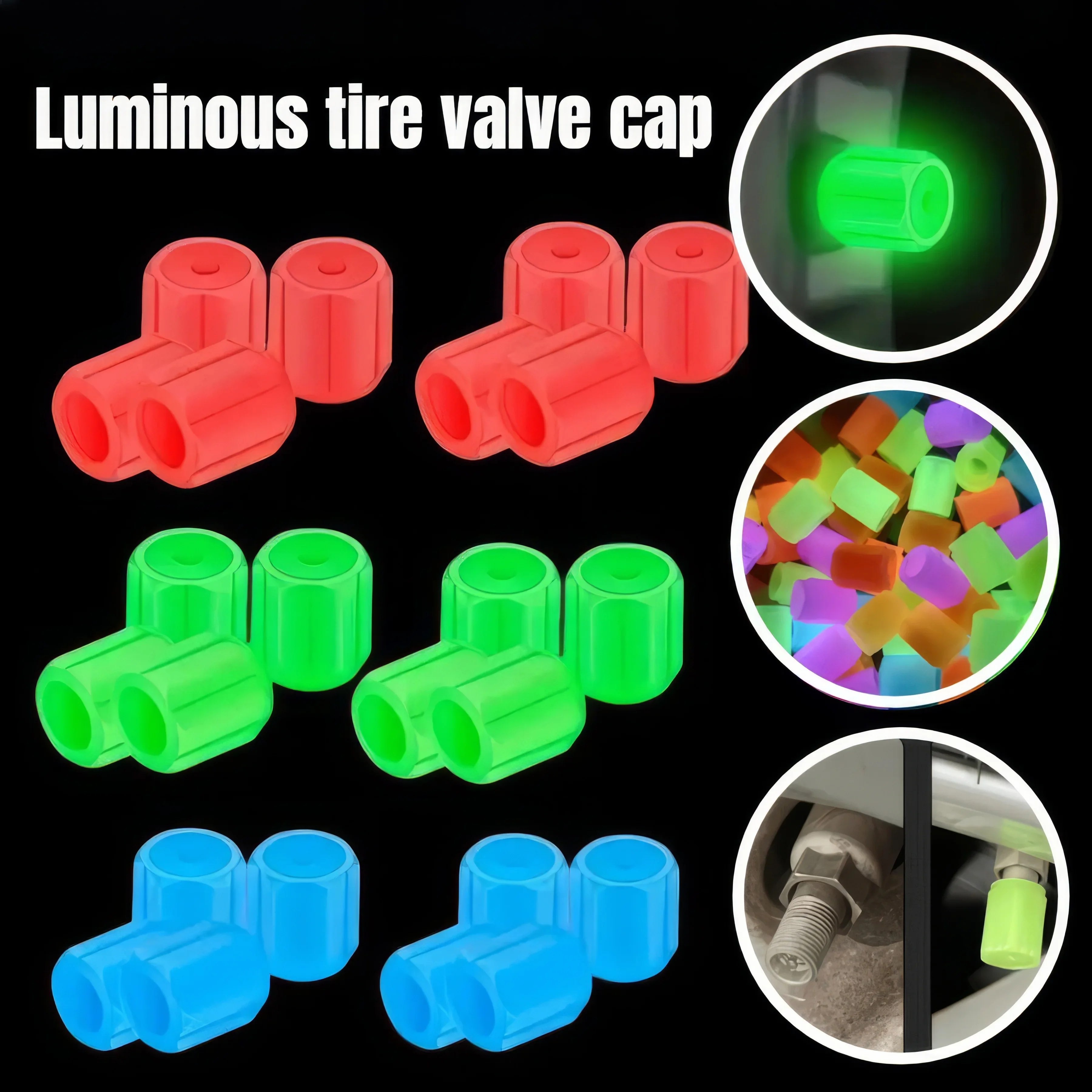 4 Luminous Tire Valve Caps, Flexible and Durable, Suitable for Luminous Accessories of Cars, Motorcycles, and Electric Vehicles
