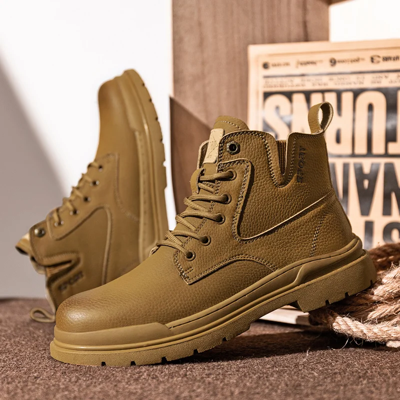 Botas altas amarillas grandes: zapatos de cuero genuino para hombre de otoño, novedad de 2024, suela gruesa elegante que aumenta la altura interior