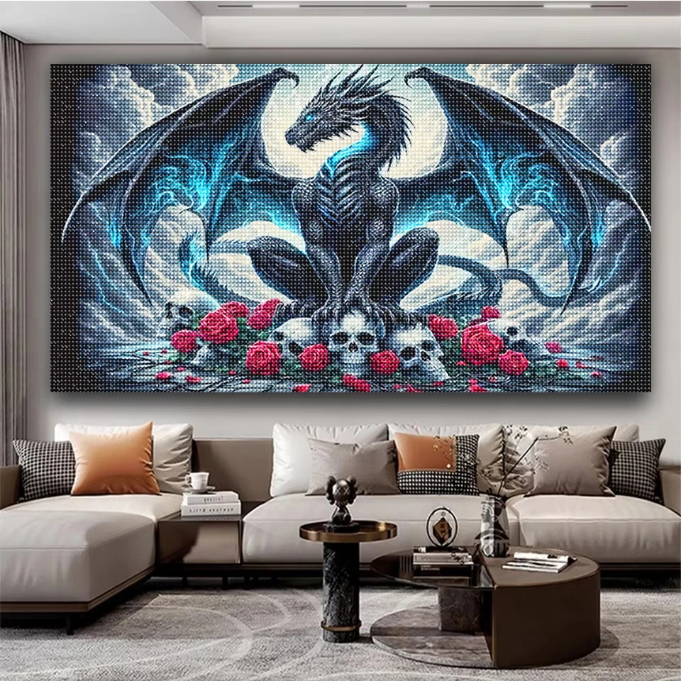 Gothic Skeleton Rose Dragon Diamond Painting Kit - Full Diamond Mosaic Art DIY Cross Stitch Jewelry Craft Home Decor