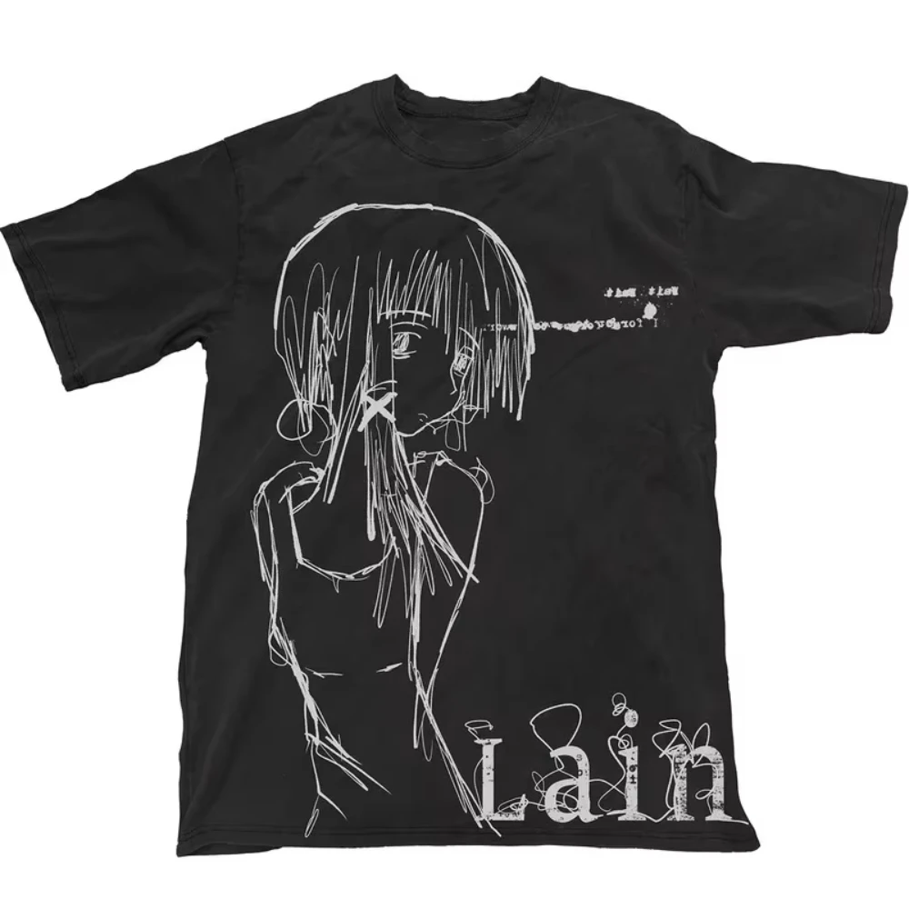 2026 Summer Sketch Hand Drawn Figure Graphic T-shirt Oversized Crew Neck Short Sleeve Tee Y2K Streetwear Loose Summer Cotton Top