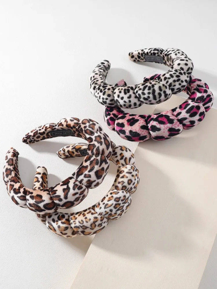 Leopardenmuster, Schwamm, Samt, Wolke, Blase, Twist-Stirnband, Haarschmuck für Frauen – Detail 5