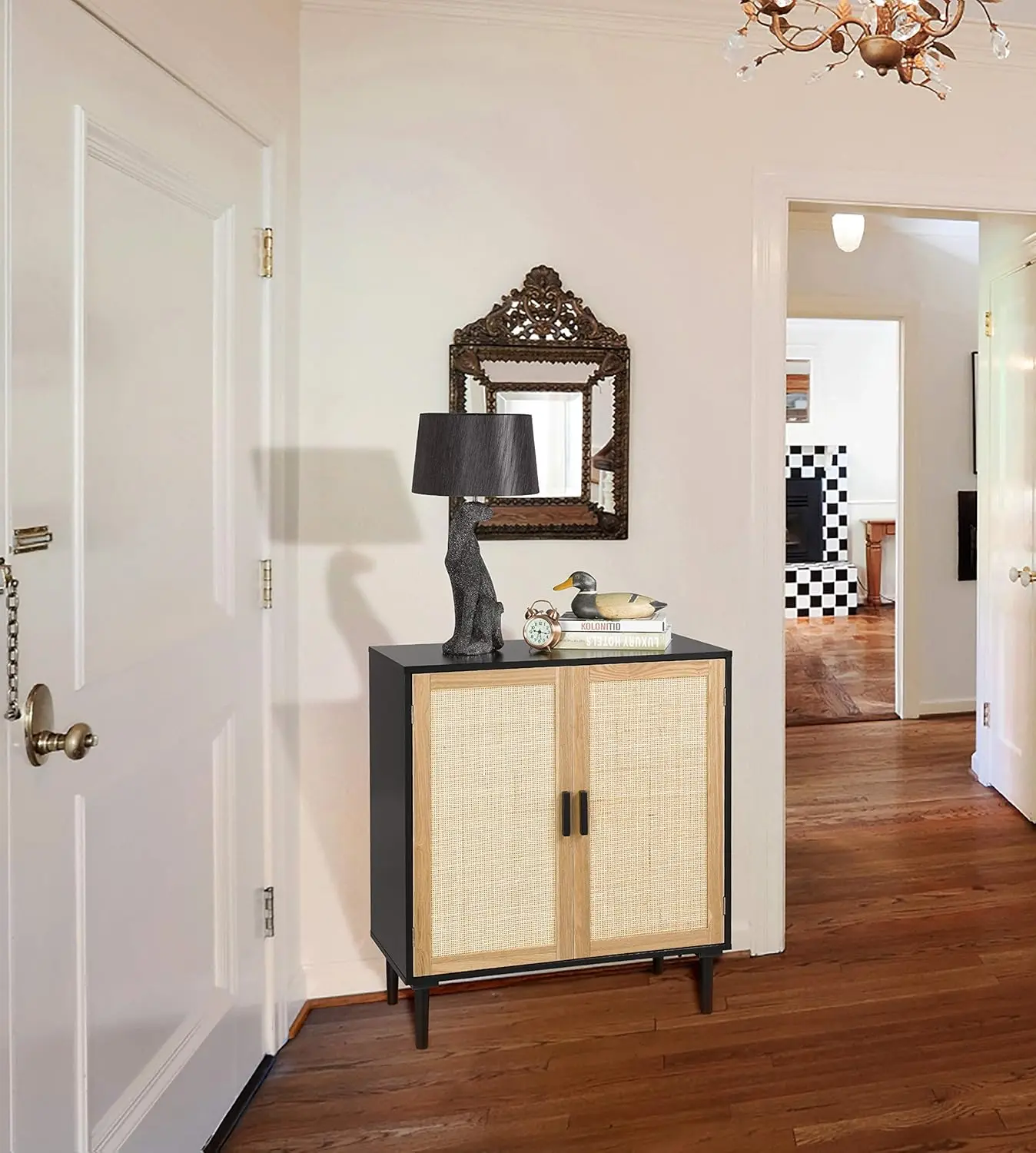 Finnhomy Sideboard Buffet Cabinet, Kitchen Storage Cabinet With Rattan Decorated Doors, Accent Liquor Cabinet For Bar, Dining