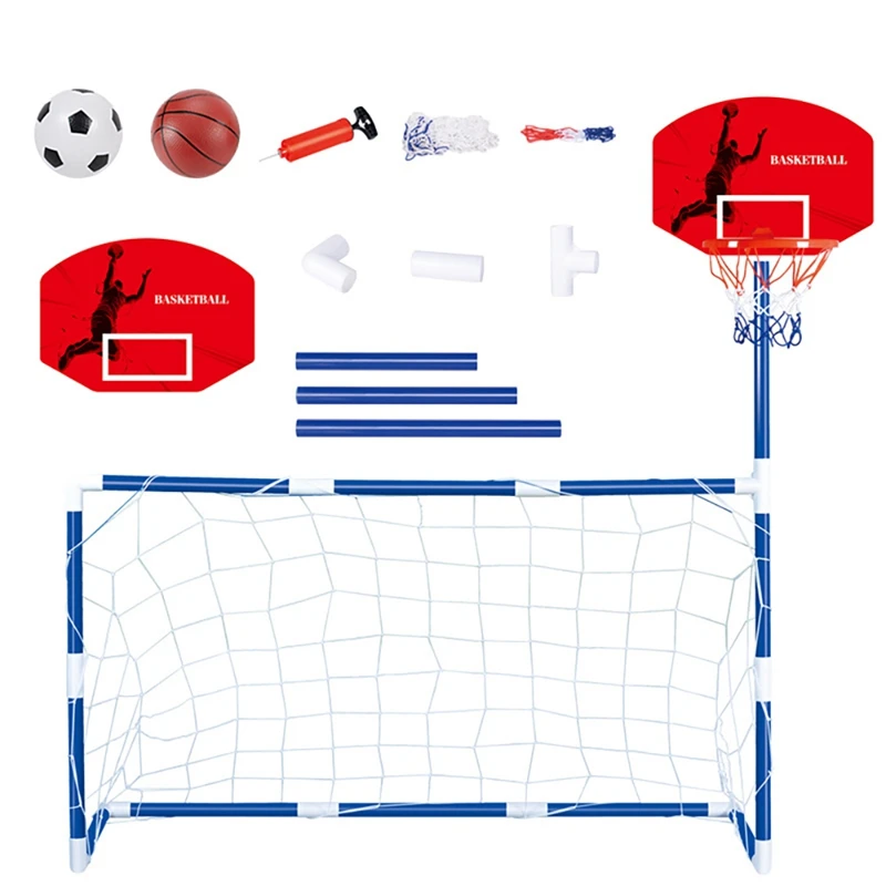 

Children Portable Football Basketball Hoop Set Includes Basketball Hoop Soccer Goal With Ballfor Boys And Girls Age 3-12