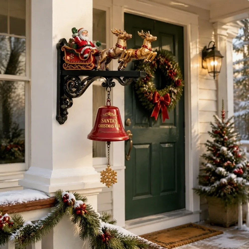 Vintage Christmas Bell Decorations Sounding Hanging Ornament 3D Wall-mounted Doorbell Cute Resin Crafts