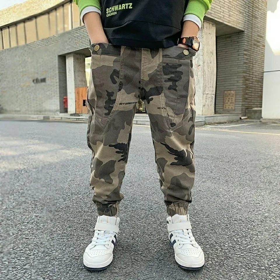 2024 Spring Autumn Boys Kids Clothing Boys Camouflage Pants Cotton Kids Full Length Pants Children Trousers Military Pants