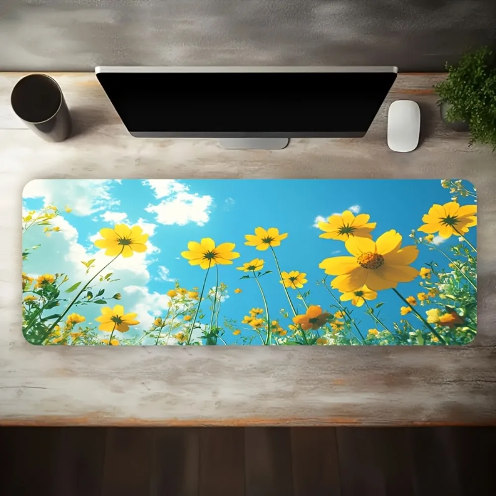 

Yellow flowers and blue sky cloud patterns, with a non-slip and washable rubber bottom desk organizers and trays pc accessories