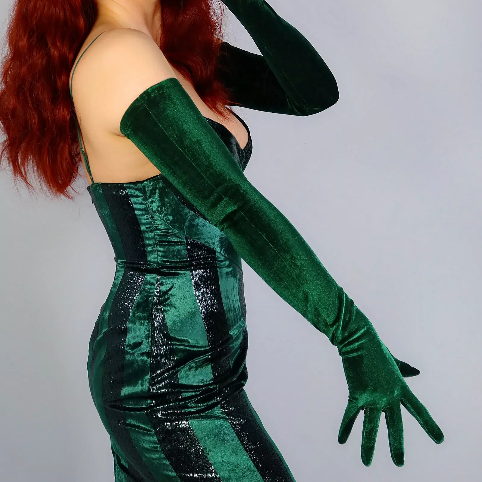 Velvet Green Gloves 70cm Long Stretch Should Length Tea Party Halloween Costume Adult Fashion Evening Glove/ Various Colors