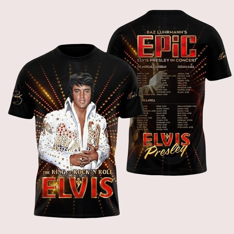 26 New Elvis Presley European and American Retro Rock Superstar Singer Commemorative Jersey 3D Quick Drying Sports Men's T-shirt