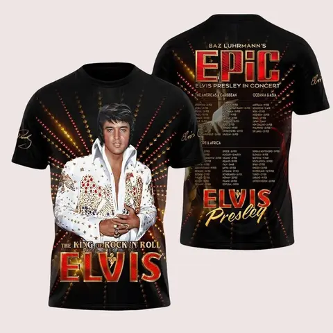 26 New Elvis Presley European and American Retro Rock Superstar Singer Commemorative Jersey 3D Quick Drying Sports Men's T-shirt
