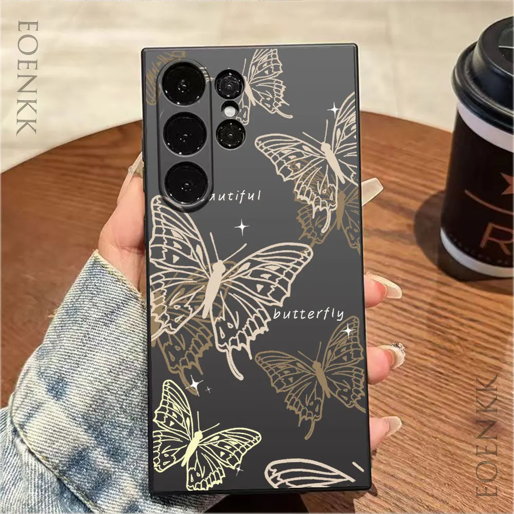 Fashion Golden Butterfly Phone Case For Samsung Galaxy S24 S23 S22 S21 S20 Ultra Plus FE A33 34 A52 A53 A54 A71 A72 A73 5G Cover