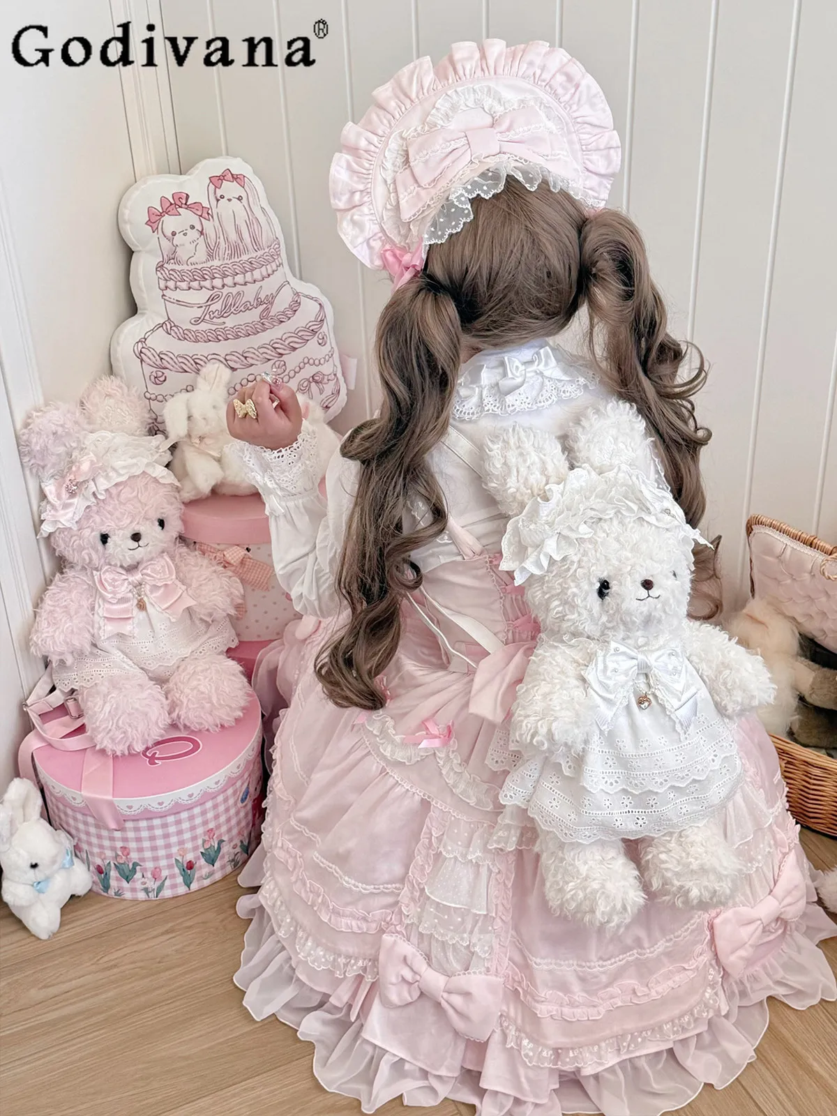 

Japanese Original Cartoon Rabbit Lolita Doll Oblique Straddle Bag Sweet Cute Doll Feeling Lace Sweet Lady Plush Backpack