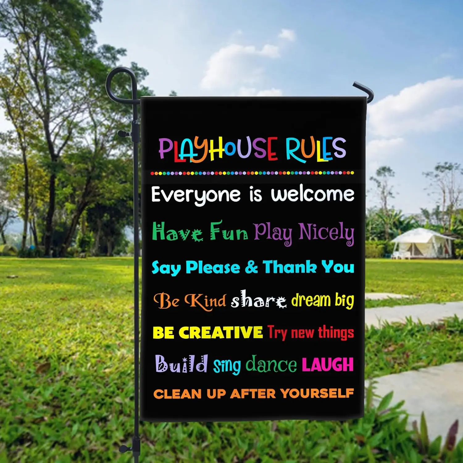 VOTANTA Playhouse Rules Garden Flag For Kids Colorful Letters Playhouse Sign Pink Treehouse Flag Outdoor Yard Clubhouse Deco llz