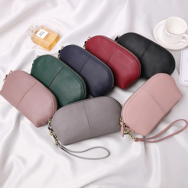 Genuine Leather Women Long Wallet Zipper Wristlet Bag Lady Clutches Coin Purse Cowhide Mobile Phone Bag Evening Party Handbag