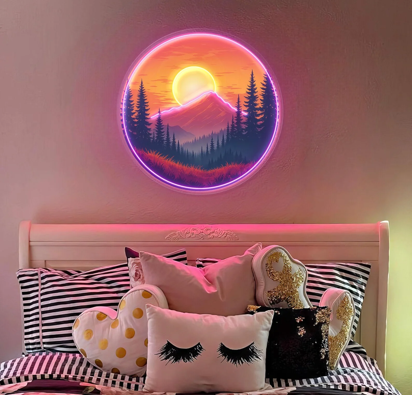 علامة نيون جبل غروب الشمس، لوحة فنية جدارية LED مصنوعة يدويًا، نيون جبل، فن جدار غروب الشمس، علامة نيون طبيعية، ديكور للتخييم، هدية جبلية #3