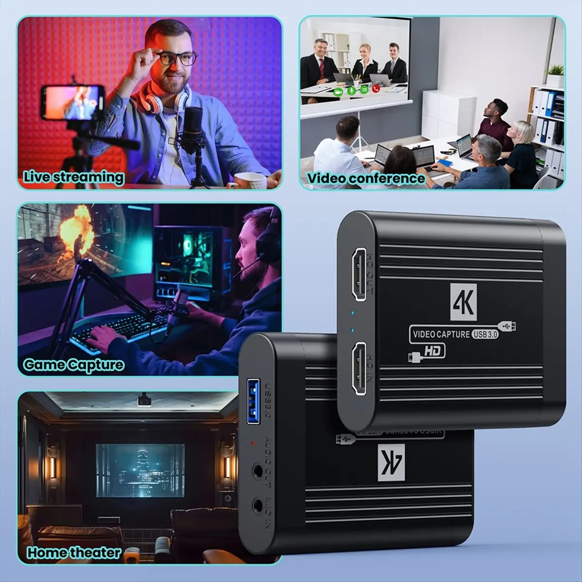 2026 New + 4K USB 3.0 Video Capture Card 1080P 60FPS 60Hz Video Recorder Grabber for Game Recording Live Streaming