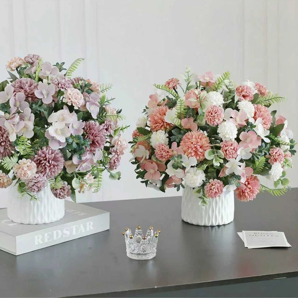 

6Pc Silk Artificial Flowers Hydrangea Chrysanthemum Wedding Bridal Bouquet Home Room Decor Festival Outdoor Yard Garden Diy Gift