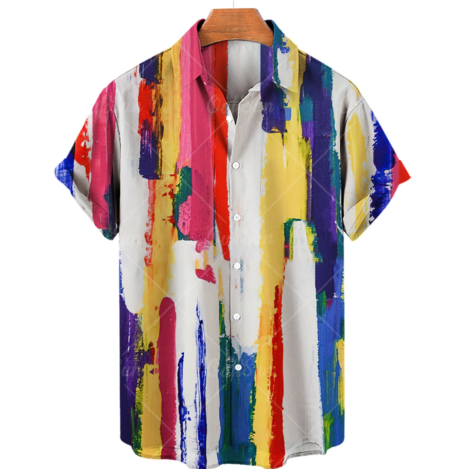 

Oversized Hawaiian Shirt Men's 3D Stripe Print Lapel Single Button Casual Beach Top Shirt Size 5XL New Summer Fashion