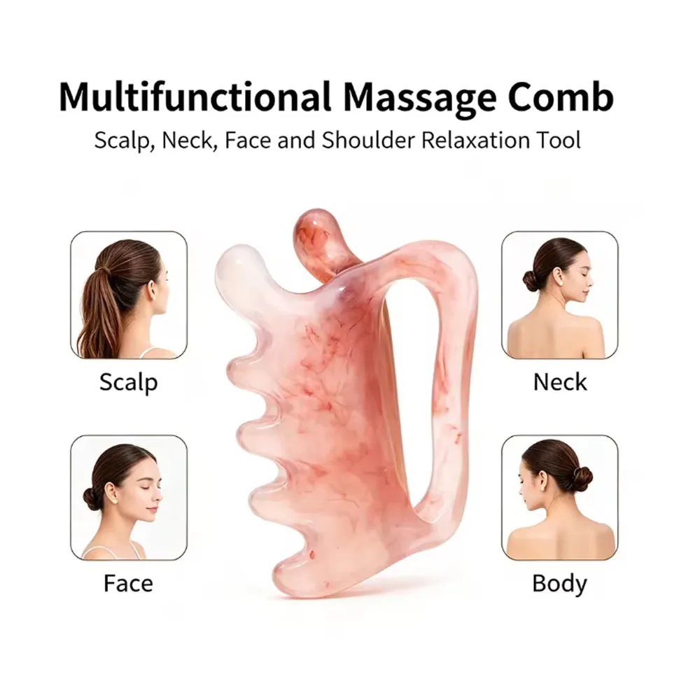 1PCS Double Push Resin Massage Comb Back Waist Gua Sha Device Shoulder Neck Gua Sha Stick Meridian Dredging Stick Massage Tool