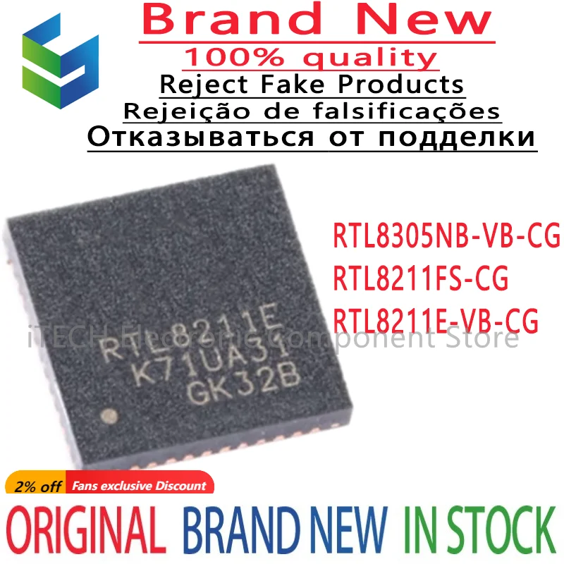 2Pcs 100% New RTL8211E-VB-CG RTL8211E RTL8211FS-CG RTL8211FS RTL8305NB-VB-CG RTL8305NB QFN-48 QFN48 Brand New Original chips ic