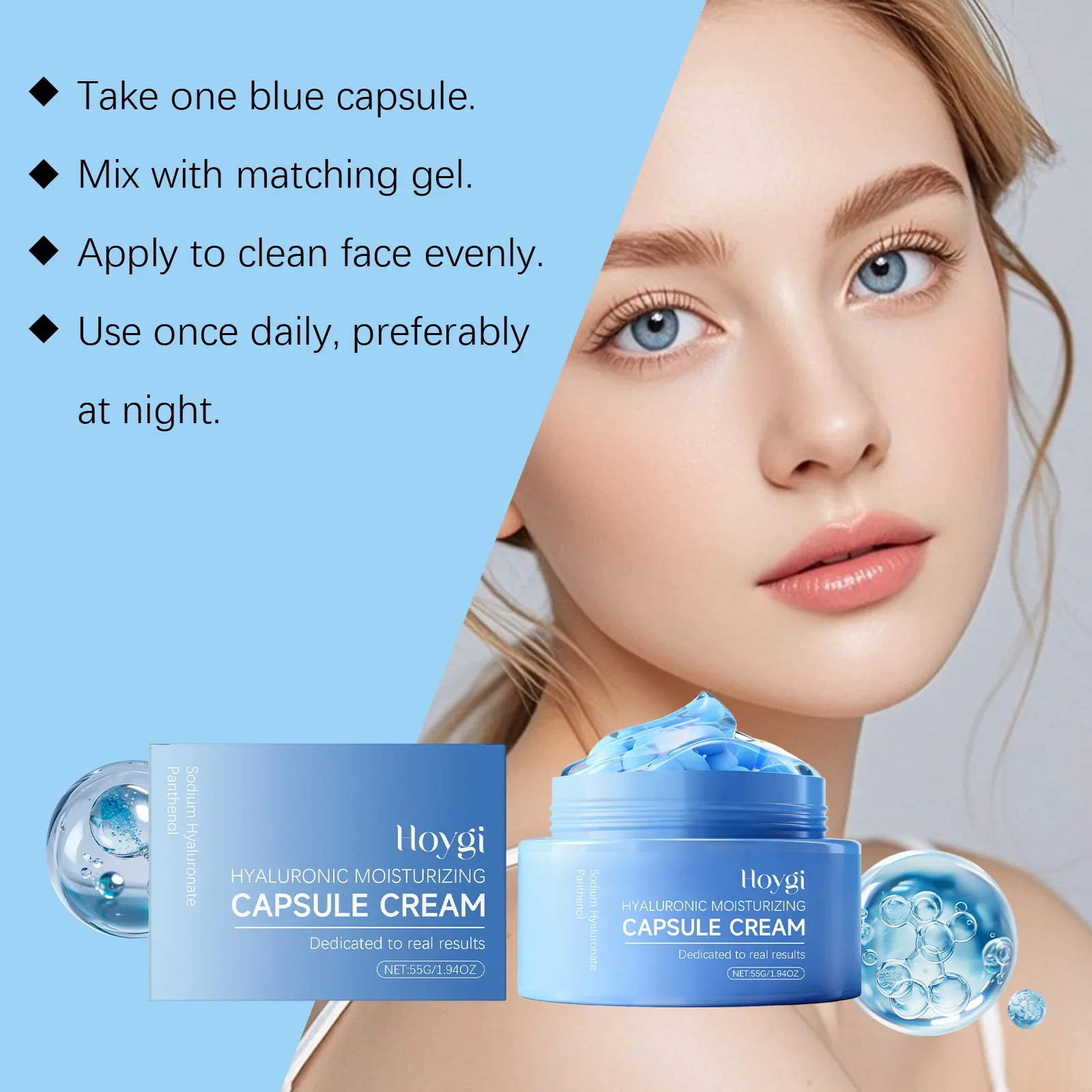HOYGI Hyaluronic Acid Moisture Capsule Cream Lightweight Hydrating Essence for Smooth Glowing Skin