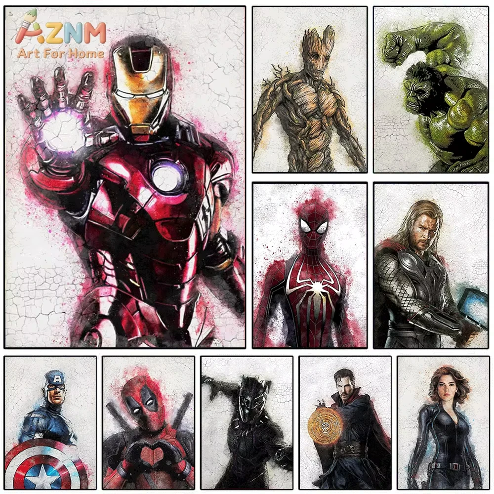 AZNM Cool Spider‑Man Superhero Close‑Up Portrait Frameless Canvas Wall Art Print Poster Modern Bedroom Living‑Room Home Wall D