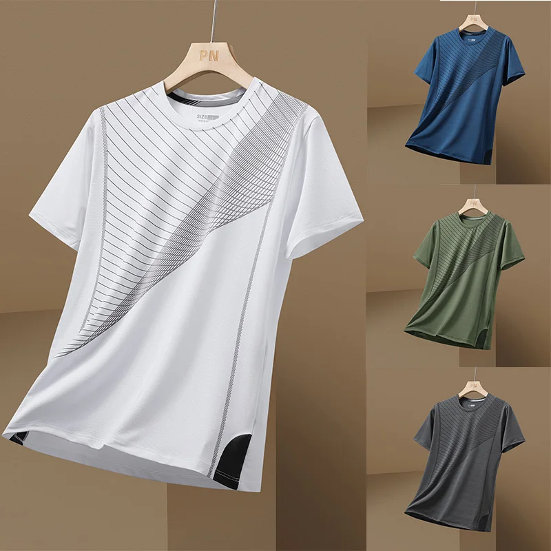 2024 Summer Round Neck Running Simple Short Sleeved Men's Ice Silk Quick Drying Clothes Basketball Sun Protection Health T-shirt