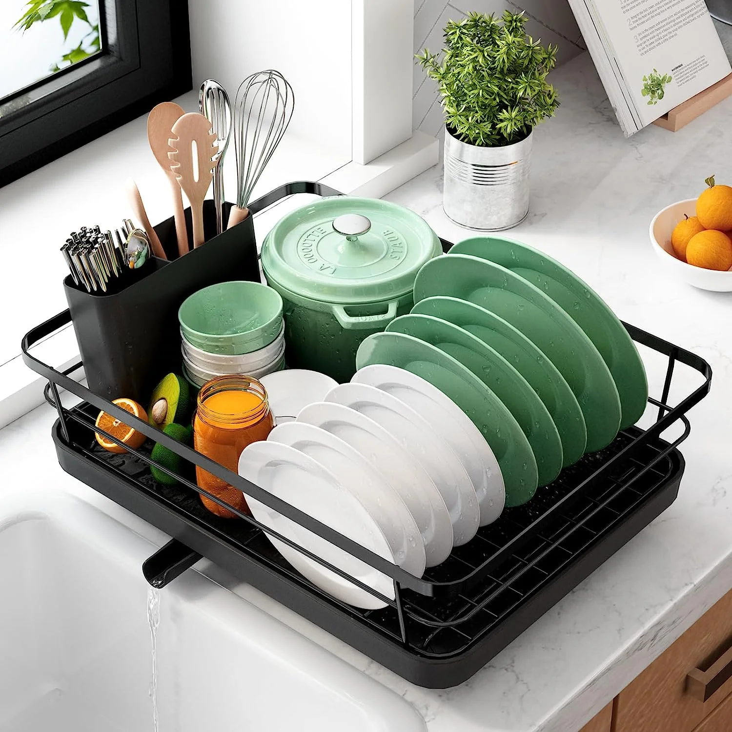 

Kitsure Dish Drying Rack- Space-Saving Dish Rack with a Cutlery Holder for Kitchen Counter Durable Stainless Steel