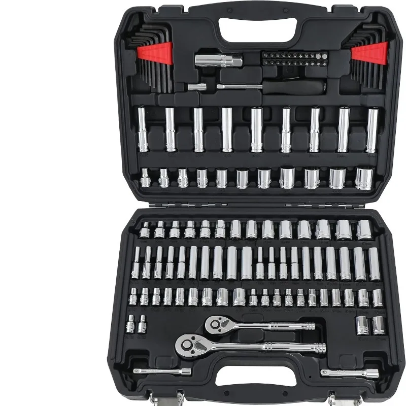 123Pcs CR-V Socket Wrench Set 3/8 1/4 Drive Auto Repair Household Toolbox
