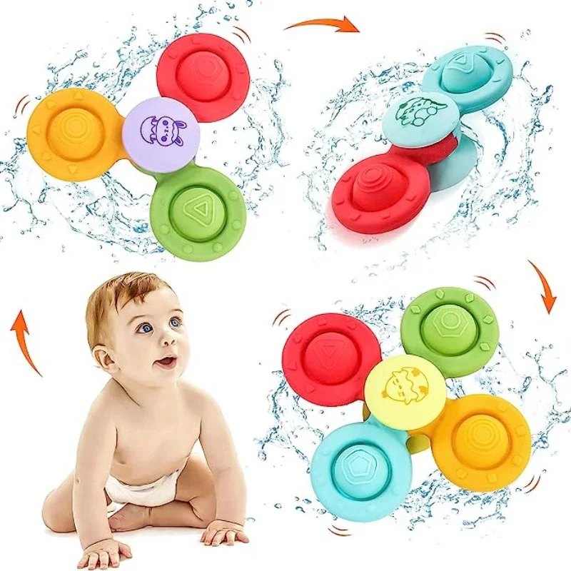 

3PCS Cartoon Suction Cup Rotating Le Baby Puzzle Early Education Dining Chair Silicone Bite Able Toy Bubble Le Gyroscope