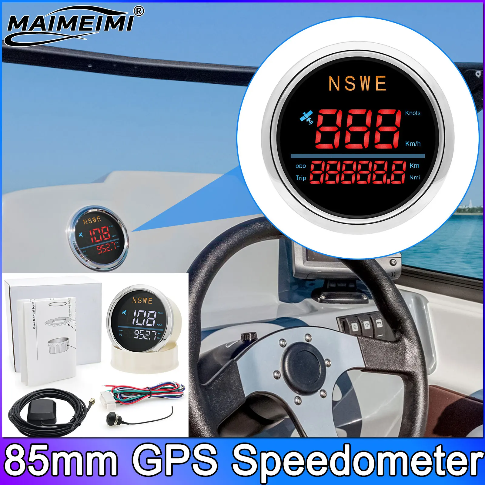 

﻿ 85mm GPS Speedometer 0-999(MPH, Km/h Adjustable) with GPS Antenna for Car Sailboat Tractor Boat with Total Mileage Odometer