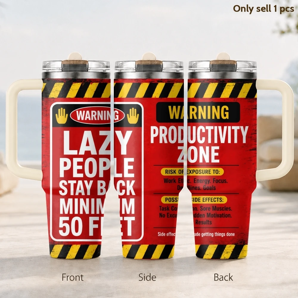 Warning Signs Vacuum Flasks 40oz 3rd Gen Vacuum Insulated Stainless Steel Car Tumbler Cup with Handle Straw Lid