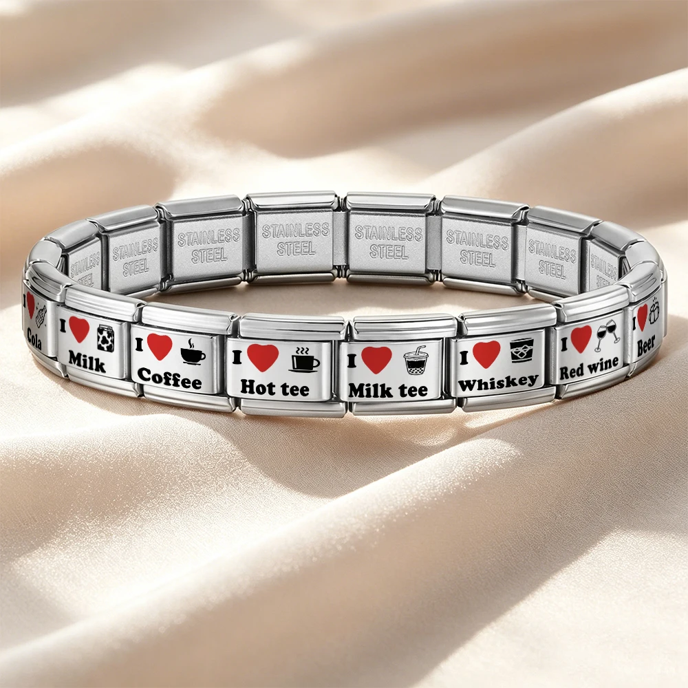 URING Lasergravierter „I Love Drink Coffee Italian Charm“-Anhänger für 9mm Edelstahl DIY Perlenarmband Schmuckzubehör – Detail 4