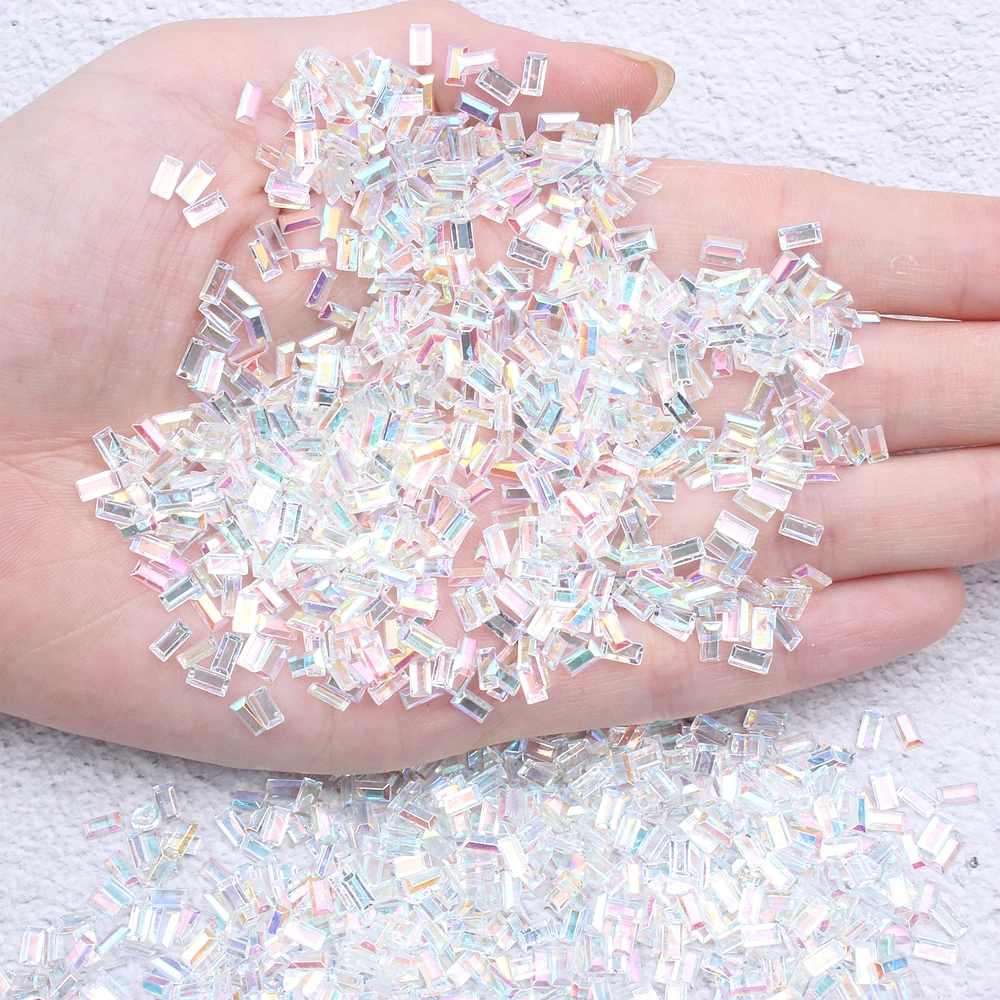 

New Aurora Flat Bottom Rectangular Diamond Nail Drill Trinket Patch Resin DIY Nail Drill Rhinestones Accessories