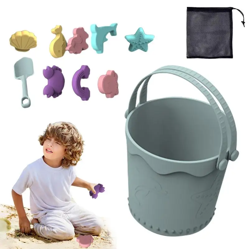 Giocattoli da spiaggia in Silicone per bambini giocattoli di sabbia Set per giocattoli Sandbox per bambini con borsa a rete portatile giocattoli di sabbia per bambini all'aperto