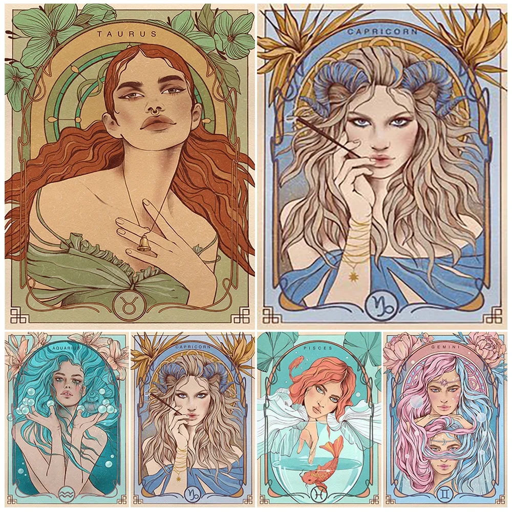 Cartoon Constellation Tarot Card Poster Wall Art Canvas Painting Posters Home Decor Wall Pictures For Living Room Unframed
