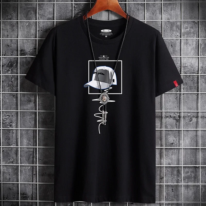 2024 Summer T Shirt for Men Clothing O-Neck Fashion Y2k Vintage Cotton Print Tshirts Oversized Harajuku Short sleeve tee Man top