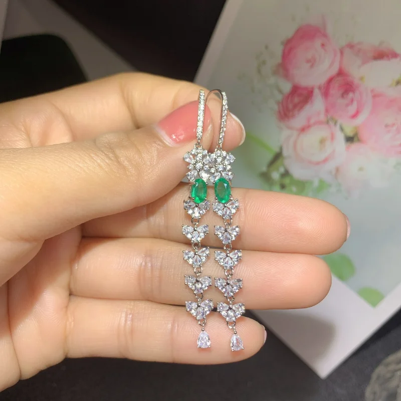 

YULEM 2022 Delicate Small Natural Emerald Stone Drop Earrings Silver 925 Jewelry for Women Elegant Jewelry Earrings for Women