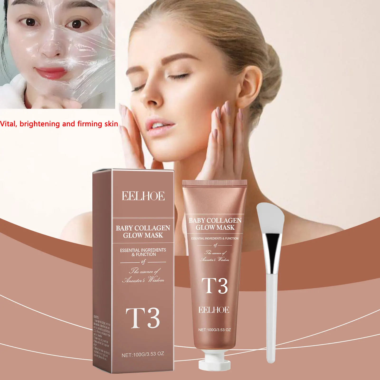 قناع الكولاجين T3 تقشر قناع متوهج رفع ثبات تتلاشى الخط الدقيق زيادة مرونة المضادة للتجاعيد سطع العناية بالبشرة الكورية