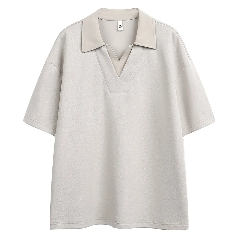 

Summer Cool Double V-neck Short-sleeved Men's 2026 New Lapel Splicing Top POLO Neck T-shirt