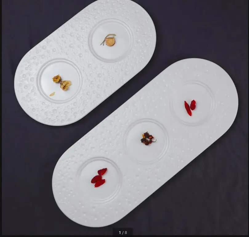 Plato de cerámica ovalado para Sushi, restaurante, postre Gourmet, pastel, plato principal, cocina nórdica para el hogar, vajilla blanca para desayuno