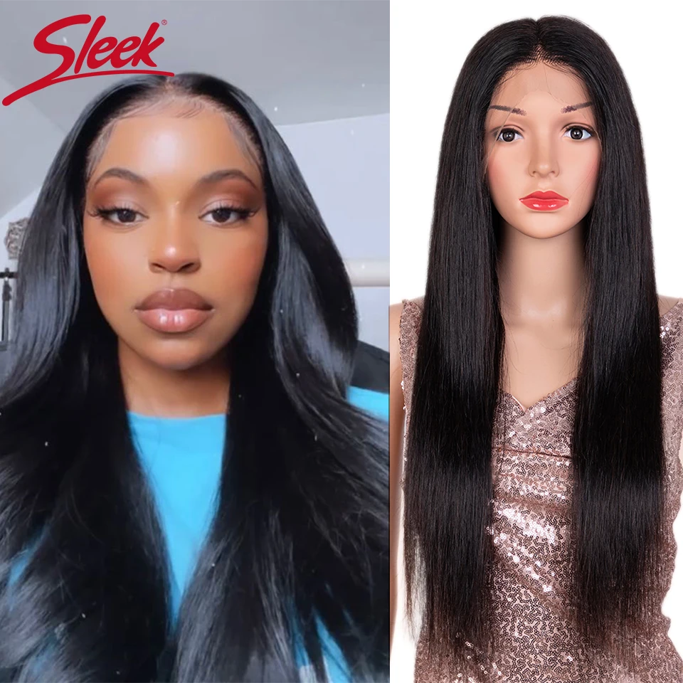 

Sleek Straight Lace Human Hair Wigs For Women Real T Part Long Lace Brazilian Hair Wig Natural Black Body Wave Lace Woman Wigs