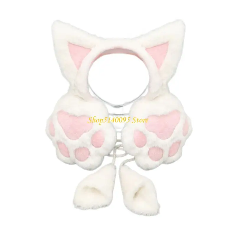 DXAE Cats Theme Winter Earmuff Headband with Cats Paws Design, Warm Plush Ear Covers, Paws Pad and Soft Ear Warmer for Daily